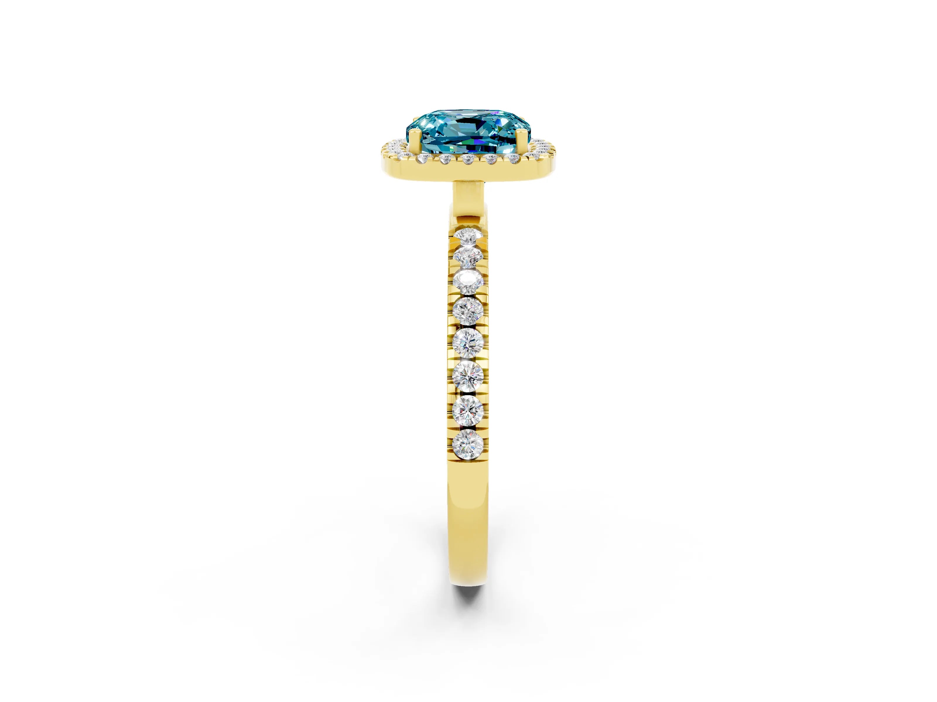 Yellow gold Cushion Cut Halo Diamond Pave Band with Prong Setting_2
