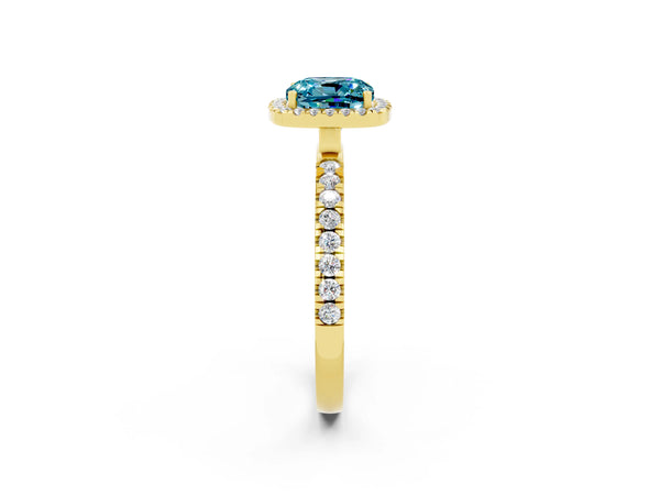 Yellow gold Cushion Cut Halo Diamond Pave Band with Prong Setting