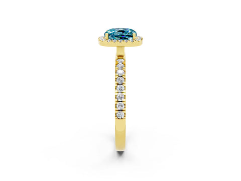 Yellow gold Cushion Cut Halo Diamond Pave Band with Prong Setting_2