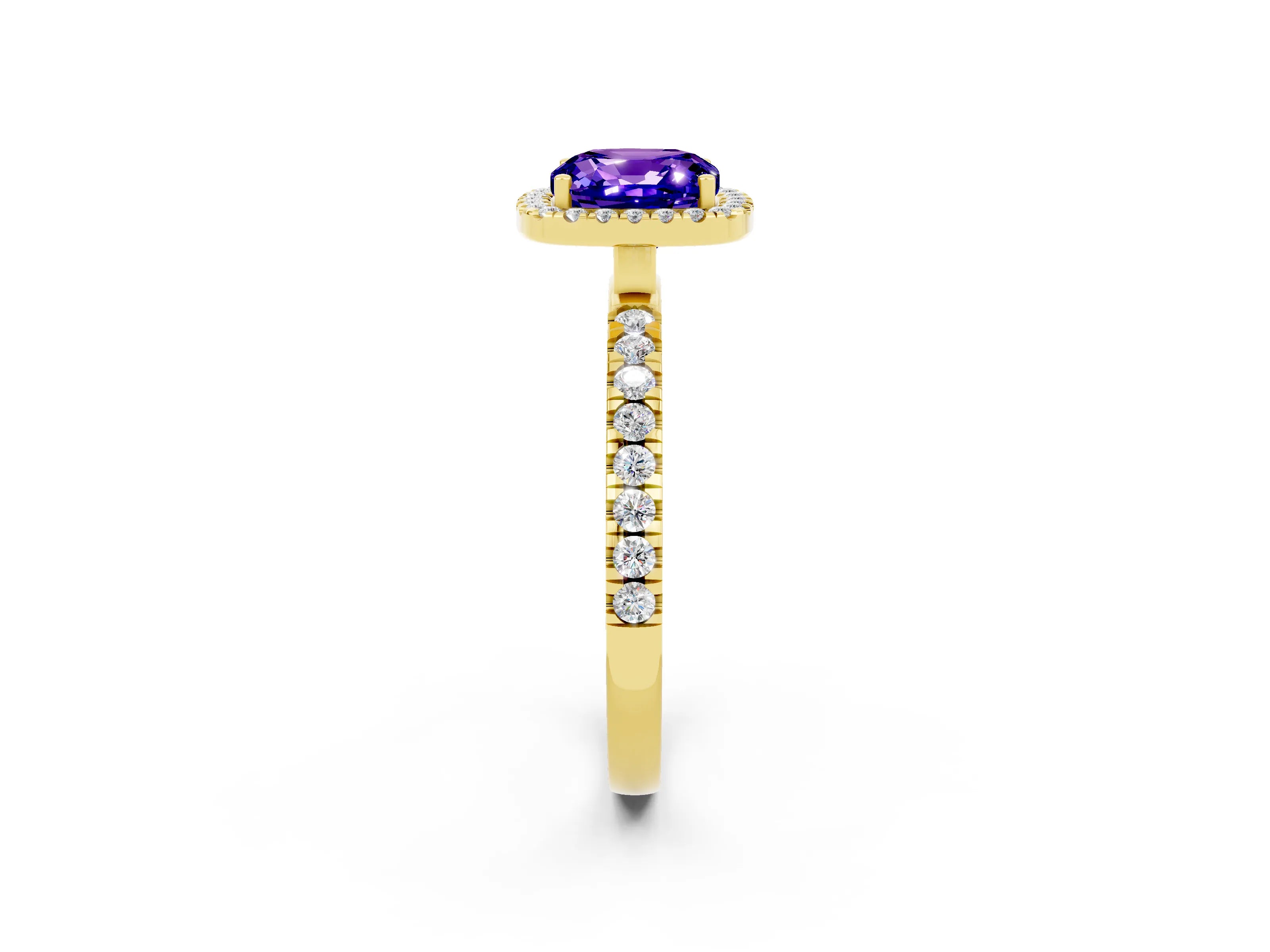 Yellow gold Cushion Cut Halo Diamond Pave Band with Prong Setting_2