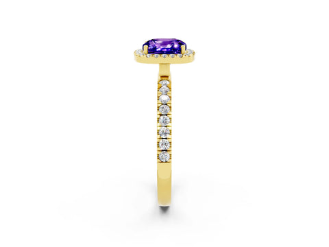 Yellow gold Cushion Cut Halo Diamond Pave Band with Prong Setting_2