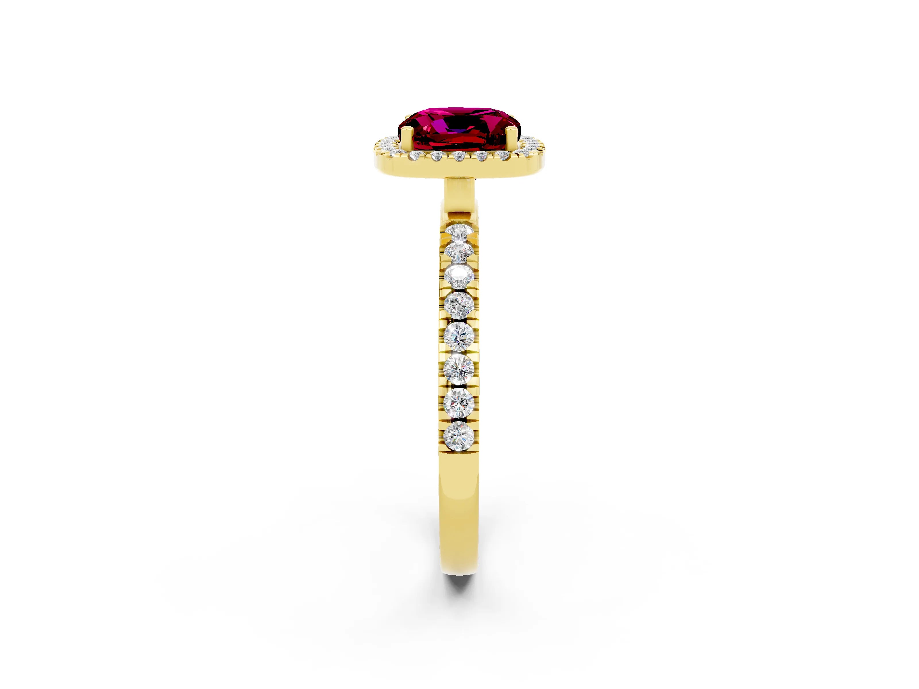 Yellow gold Cushion Cut Halo Diamond Pave Band with Prong Setting_2