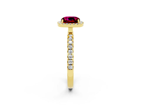 Yellow gold Cushion Cut Halo Diamond Pave Band with Prong Setting_2