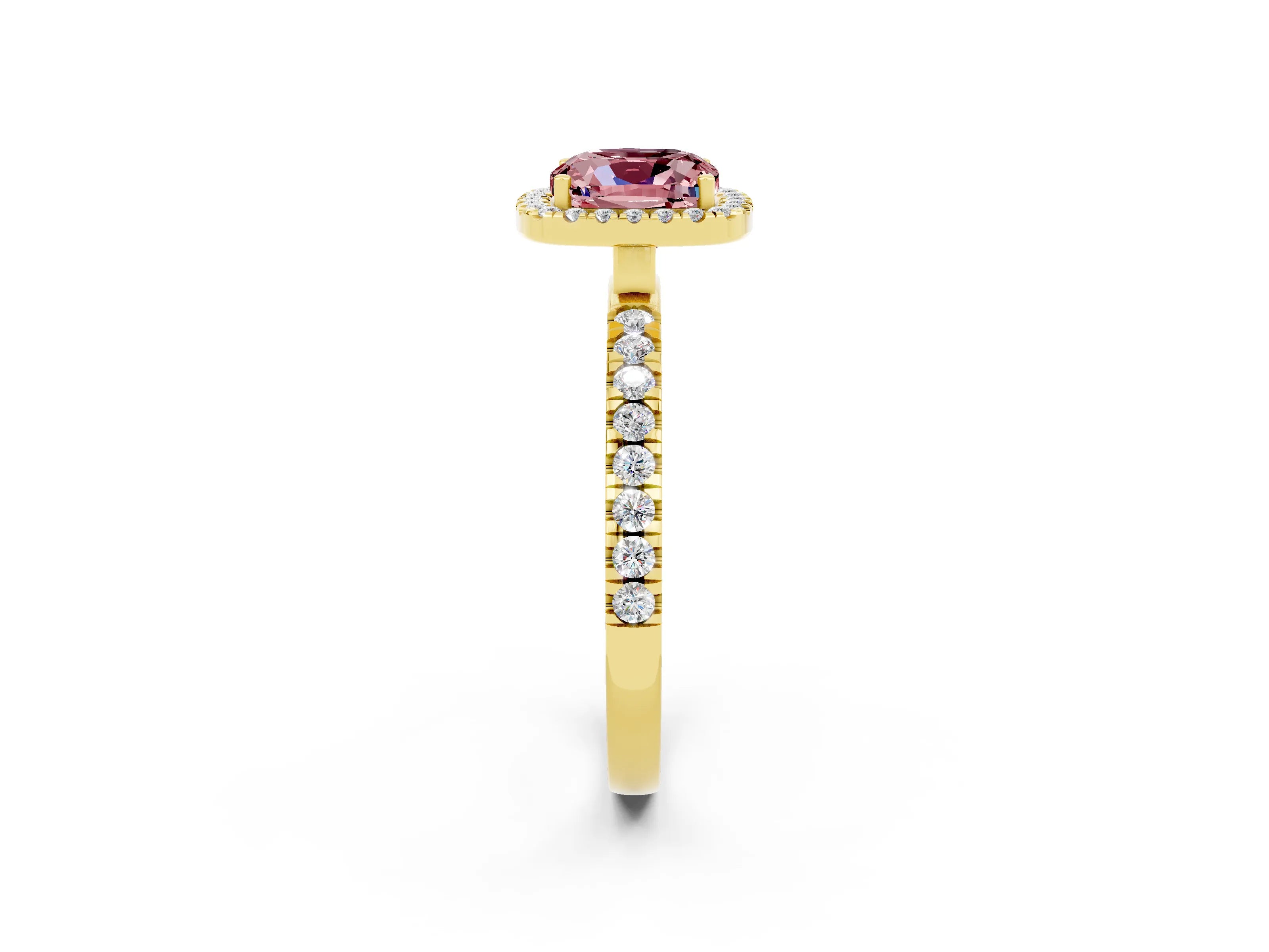 Yellow gold Cushion Cut Halo Diamond Pave Band with Prong Setting_2