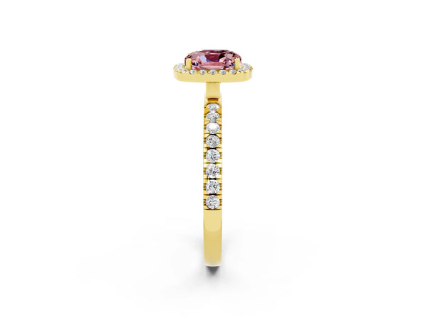 Yellow gold Cushion Cut Halo Diamond Pave Band with Prong Setting