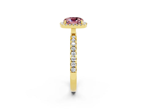 Yellow gold Cushion Cut Halo Diamond Pave Band with Prong Setting_2