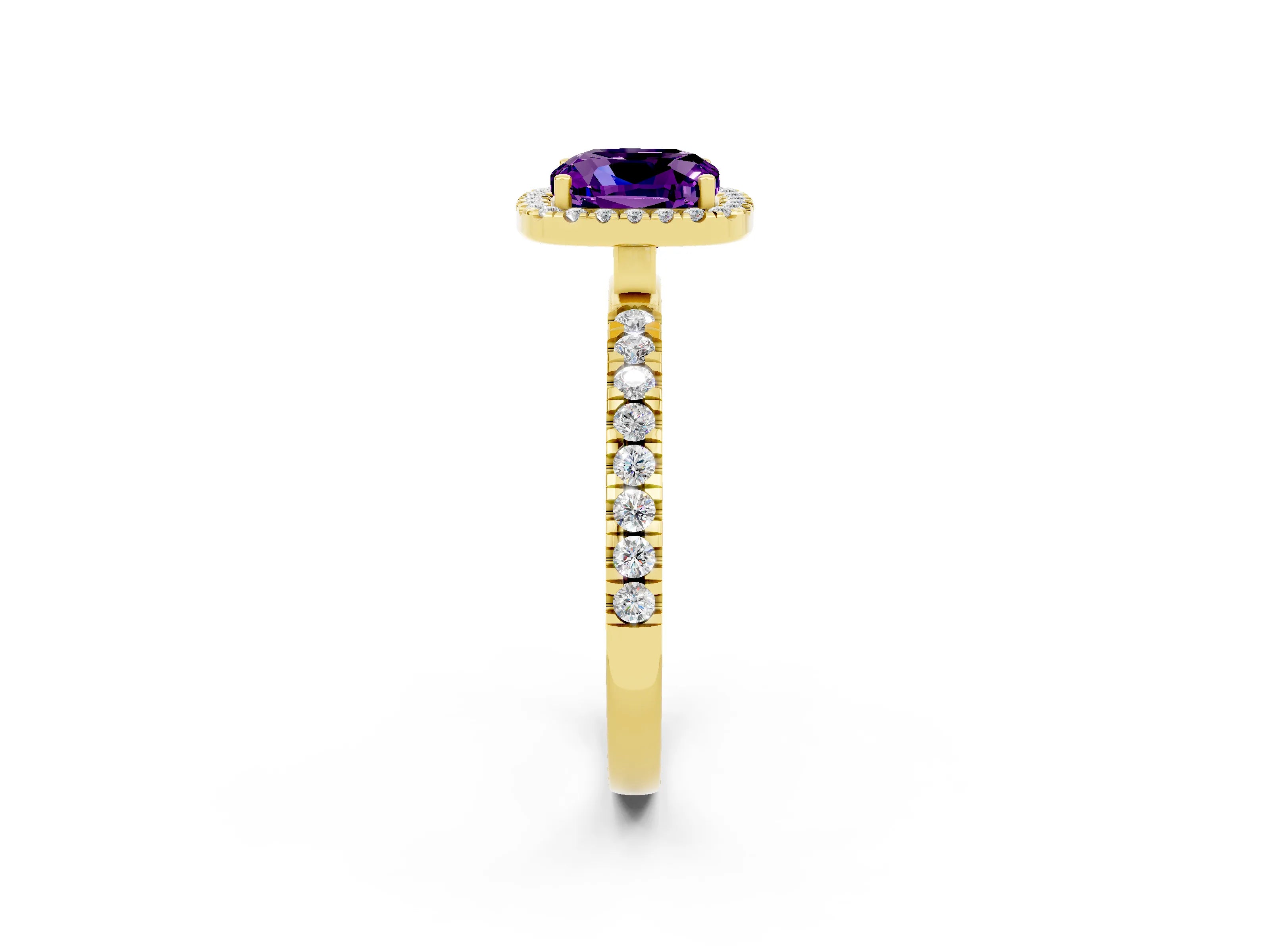 Yellow gold Cushion Cut Halo Diamond Pave Band with Prong Setting_2
