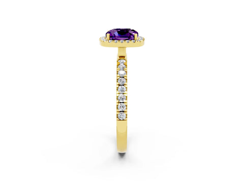 Yellow gold Cushion Cut Halo Diamond Pave Band with Prong Setting_2