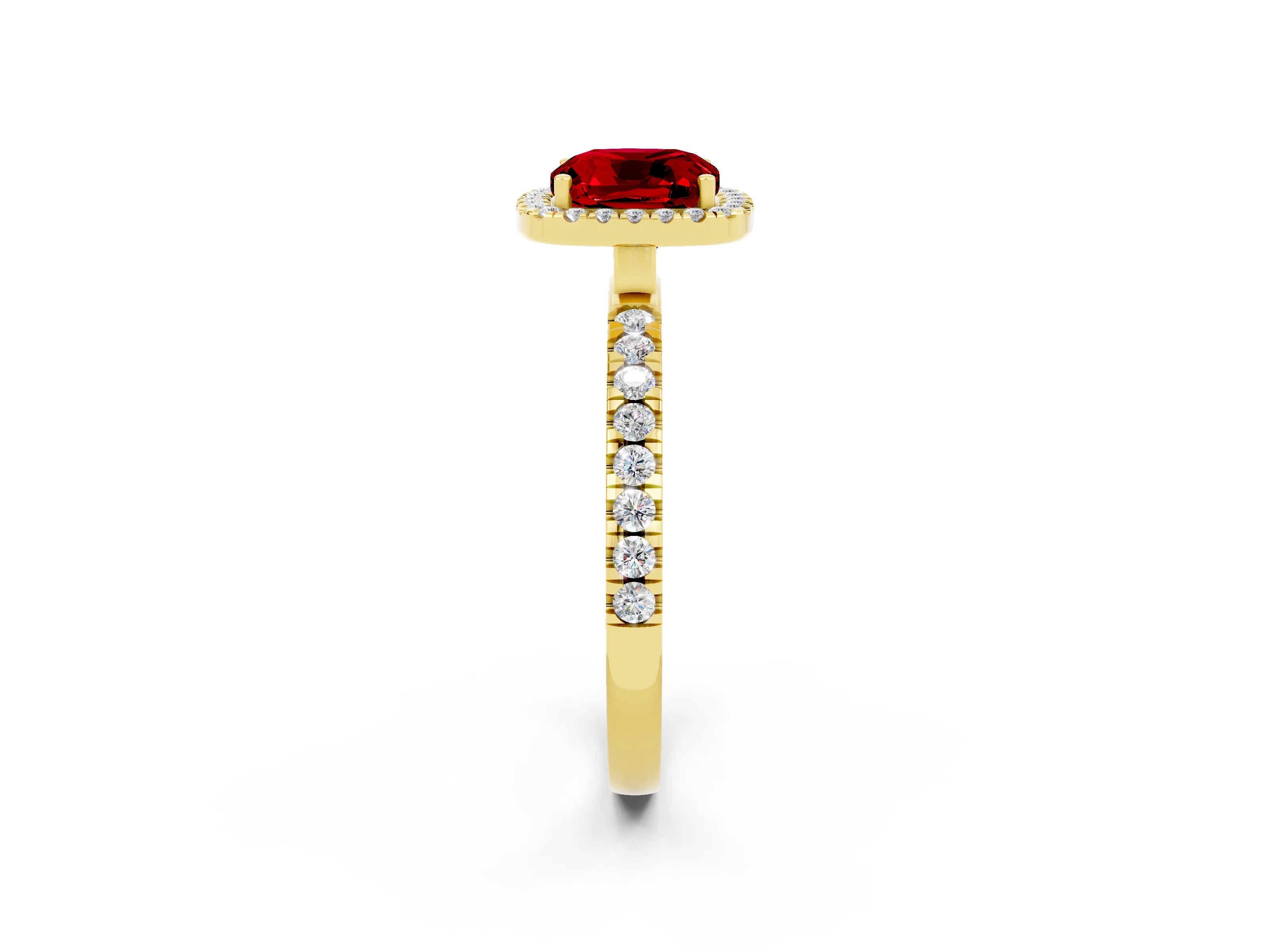 Yellow gold Cushion Cut Halo Diamond Pave Band with Prong Setting_2