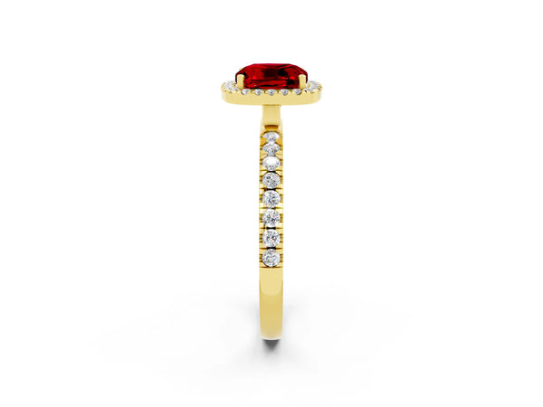 Yellow gold Cushion Cut Halo Diamond Pave Band with Prong Setting