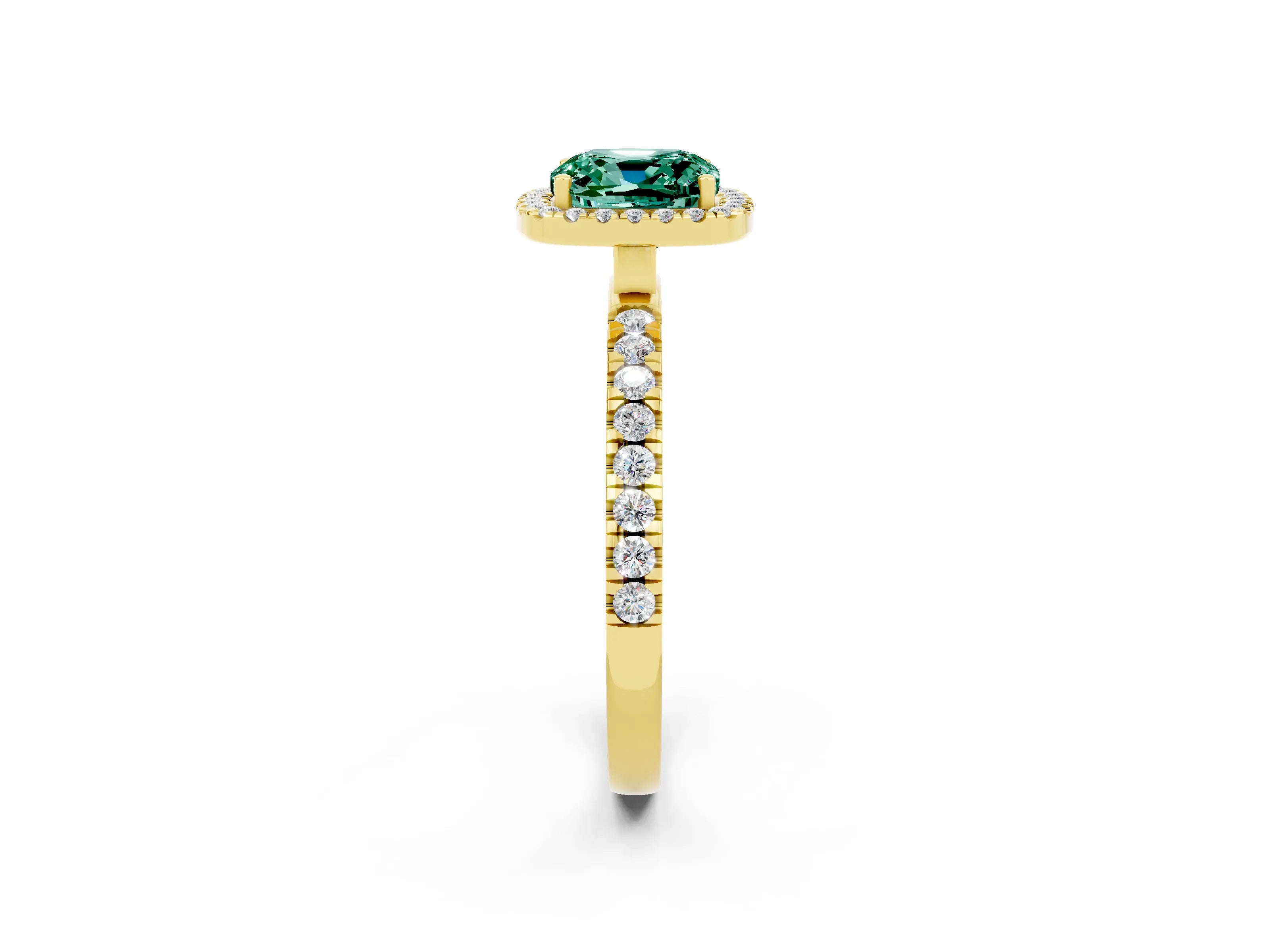 Yellow gold Cushion Cut Halo Diamond Pave Band with Prong Setting_2