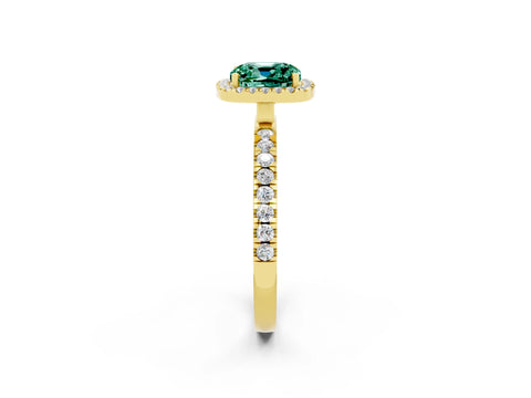 Yellow gold Cushion Cut Halo Diamond Pave Band with Prong Setting_2