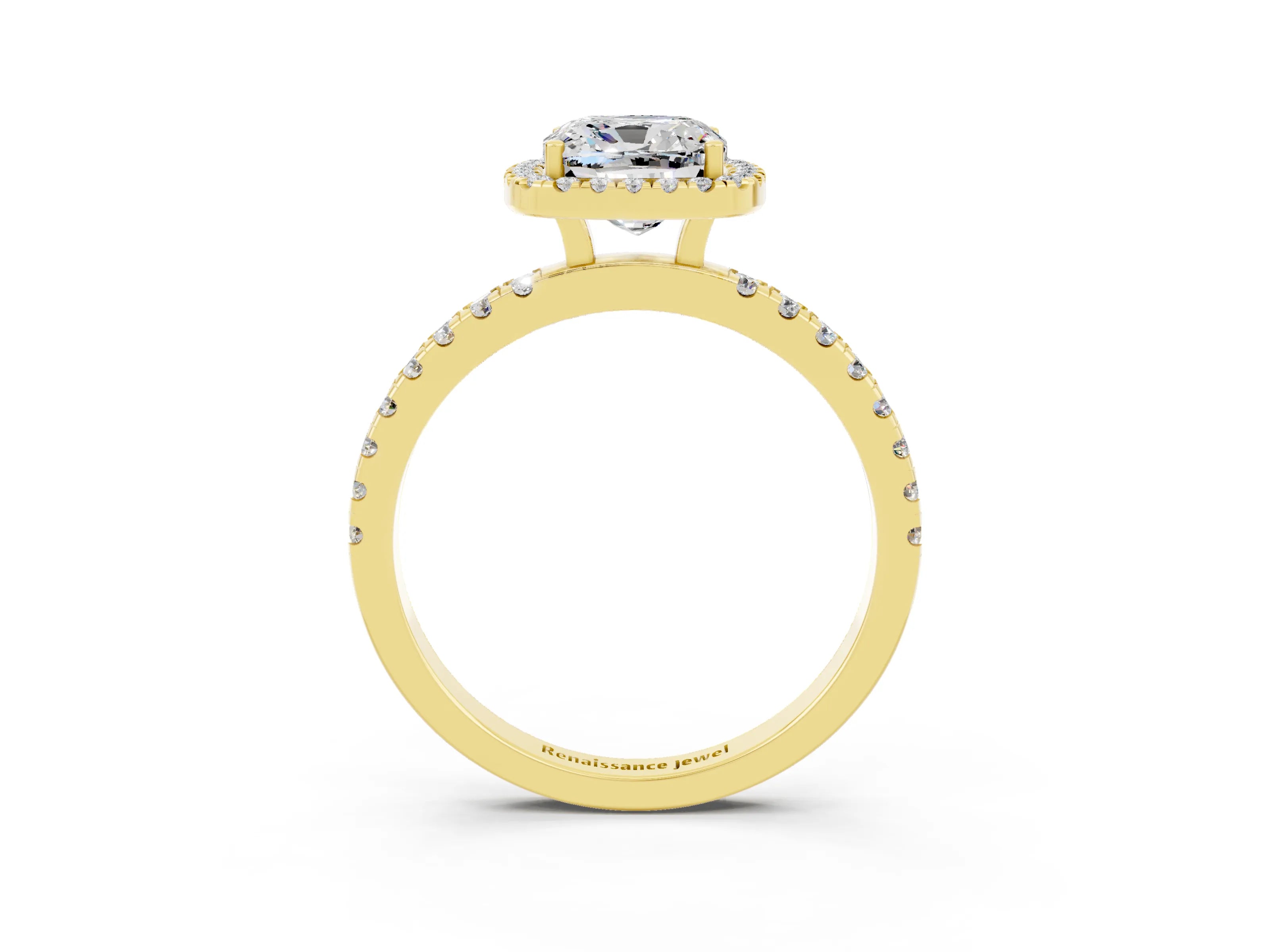 Yellow gold Cushion Cut Halo Diamond Pave Band with Prong Setting_3