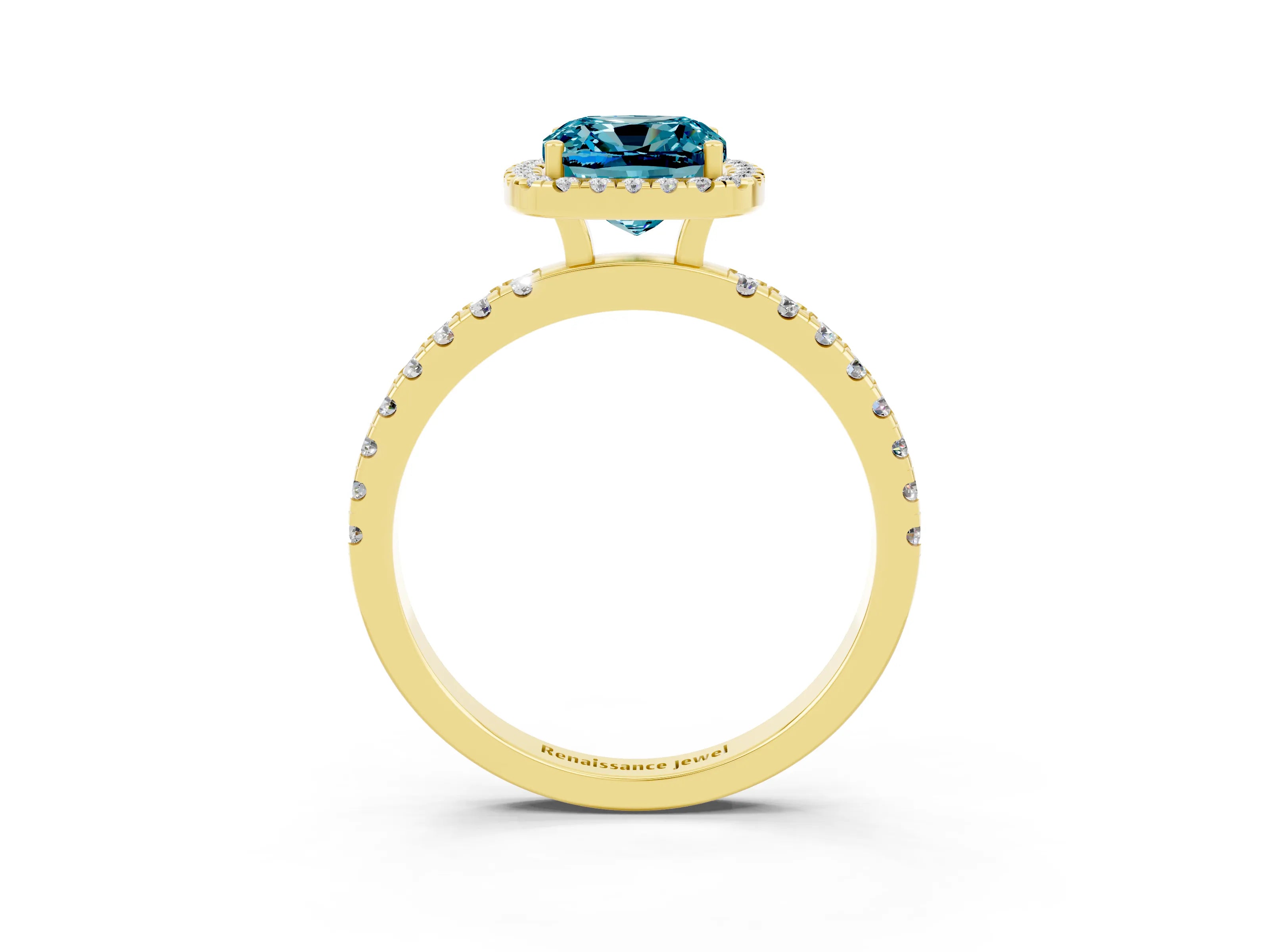 Yellow gold Cushion Cut Halo Diamond Pave Band with Prong Setting_3