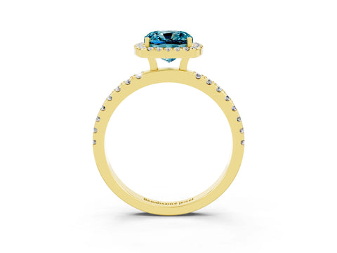 Yellow gold Cushion Cut Halo Diamond Pave Band with Prong Setting_3