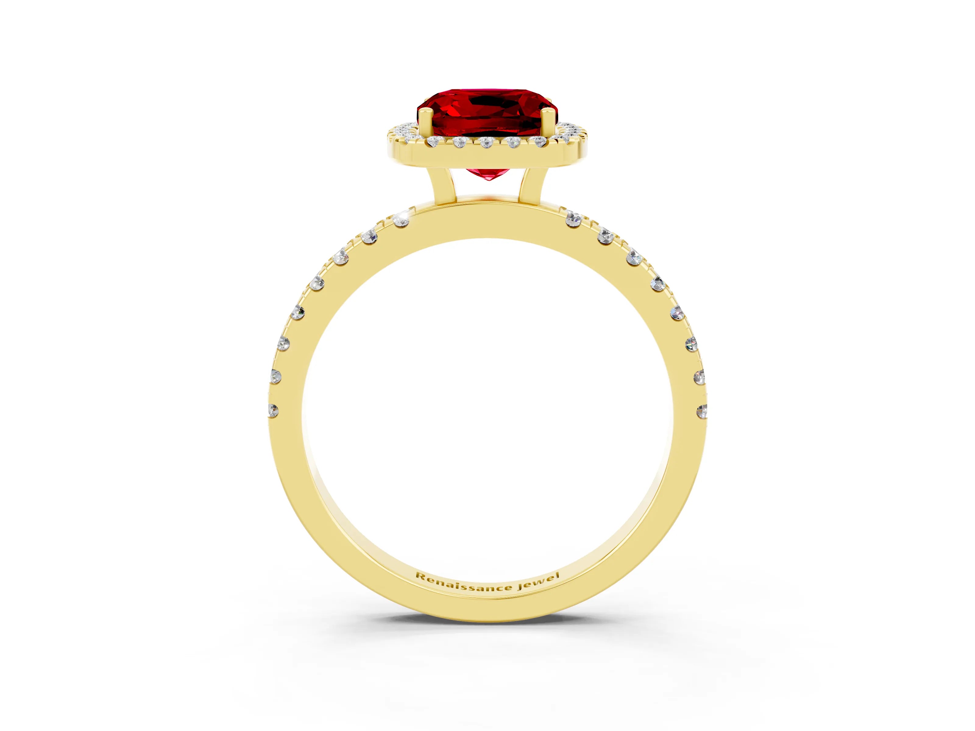 Yellow gold Cushion Cut Halo Diamond Pave Band with Prong Setting_3