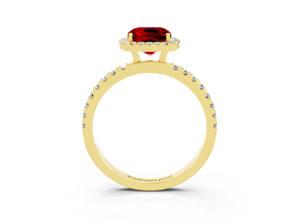Yellow gold Cushion Cut Halo Diamond Pave Band with Prong Setting
