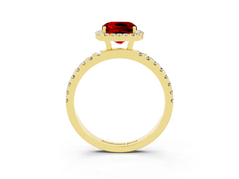 Yellow gold Cushion Cut Halo Diamond Pave Band with Prong Setting_3