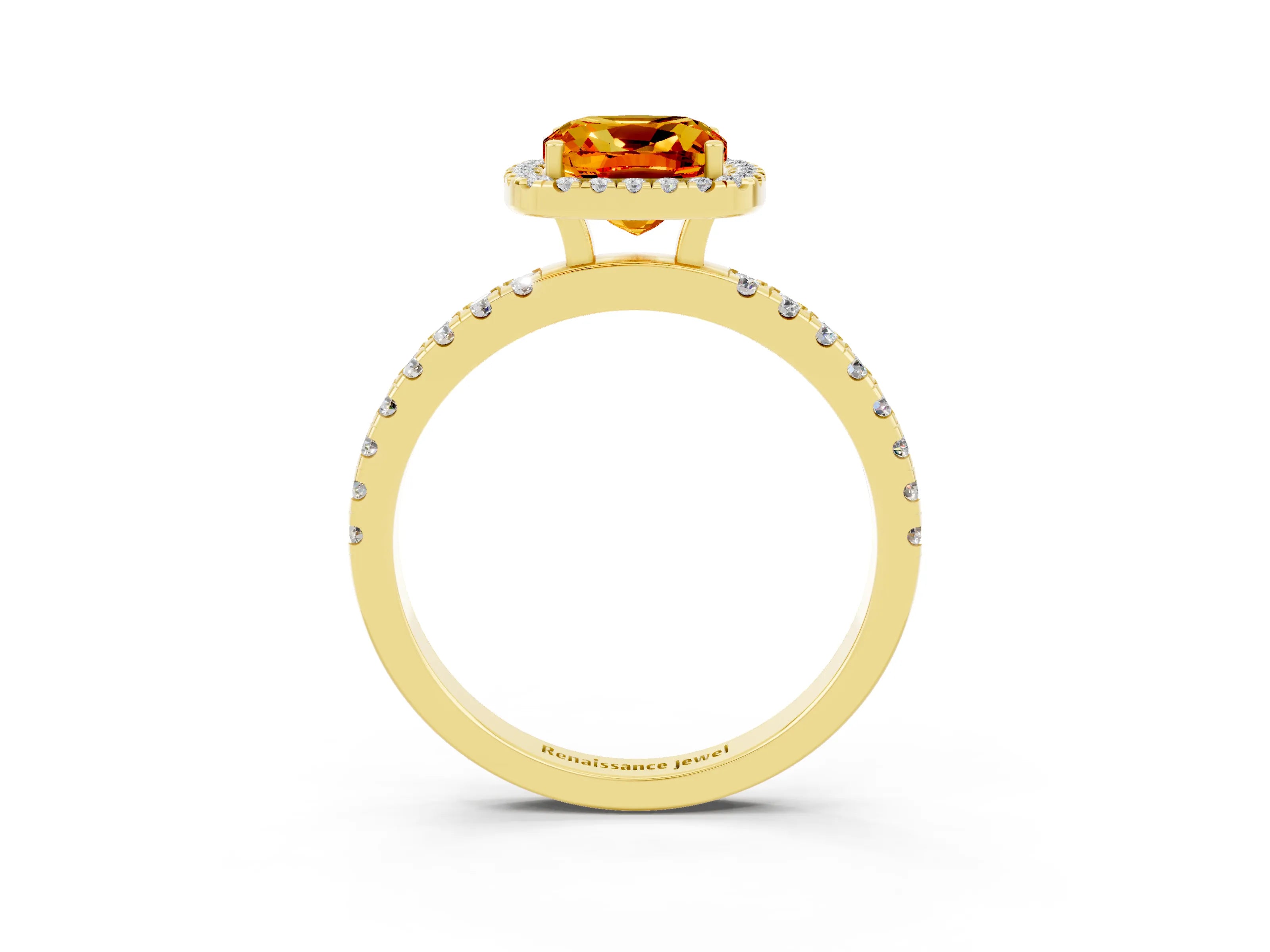 Yellow gold Cushion Cut Halo Diamond Pave Band with Prong Setting_3