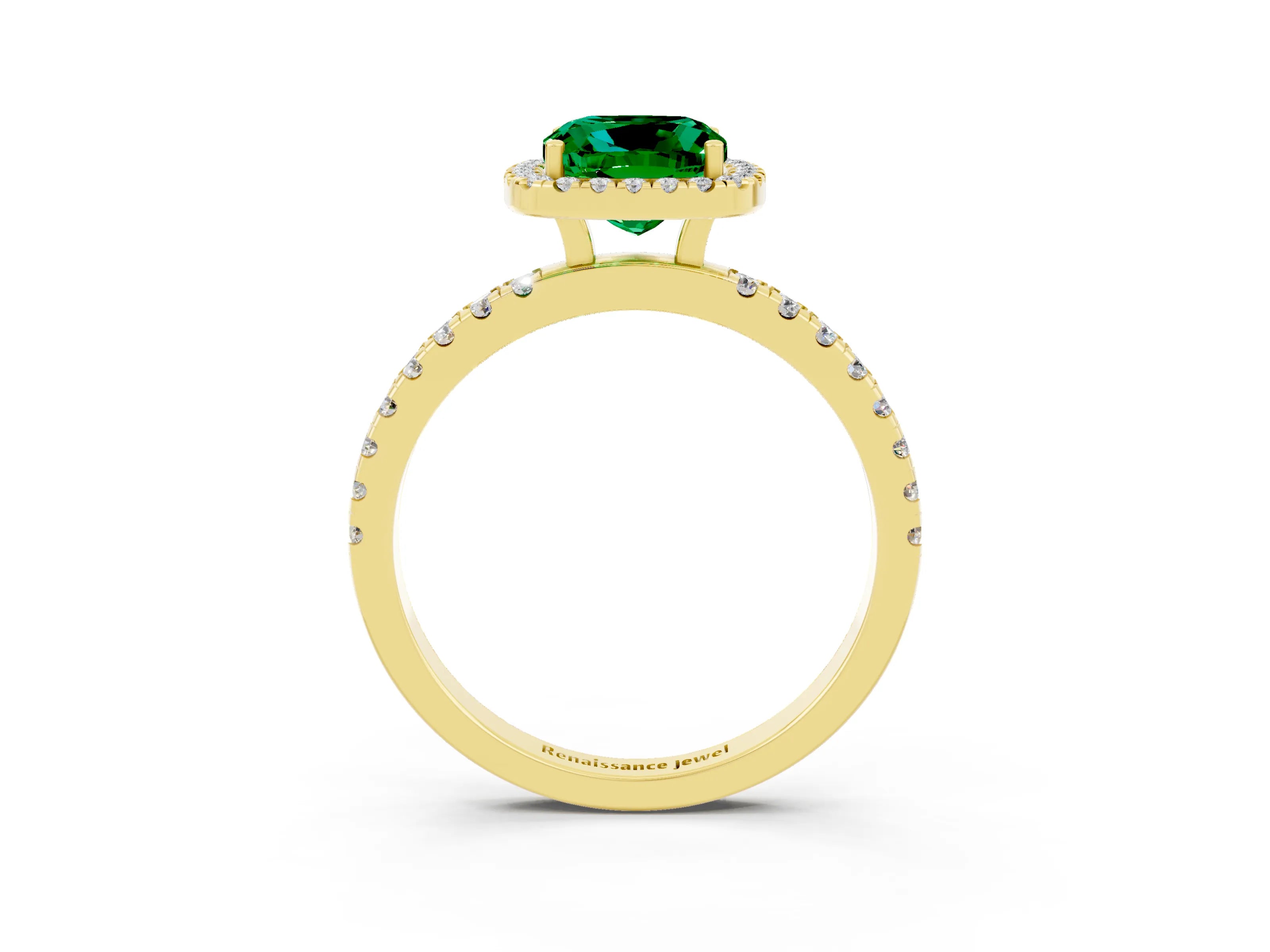 Yellow gold Cushion Cut Halo Diamond Pave Band with Prong Setting_3
