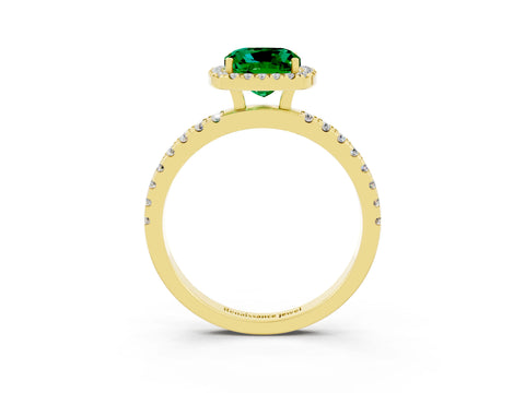 Yellow gold Cushion Cut Halo Diamond Pave Band with Prong Setting_3