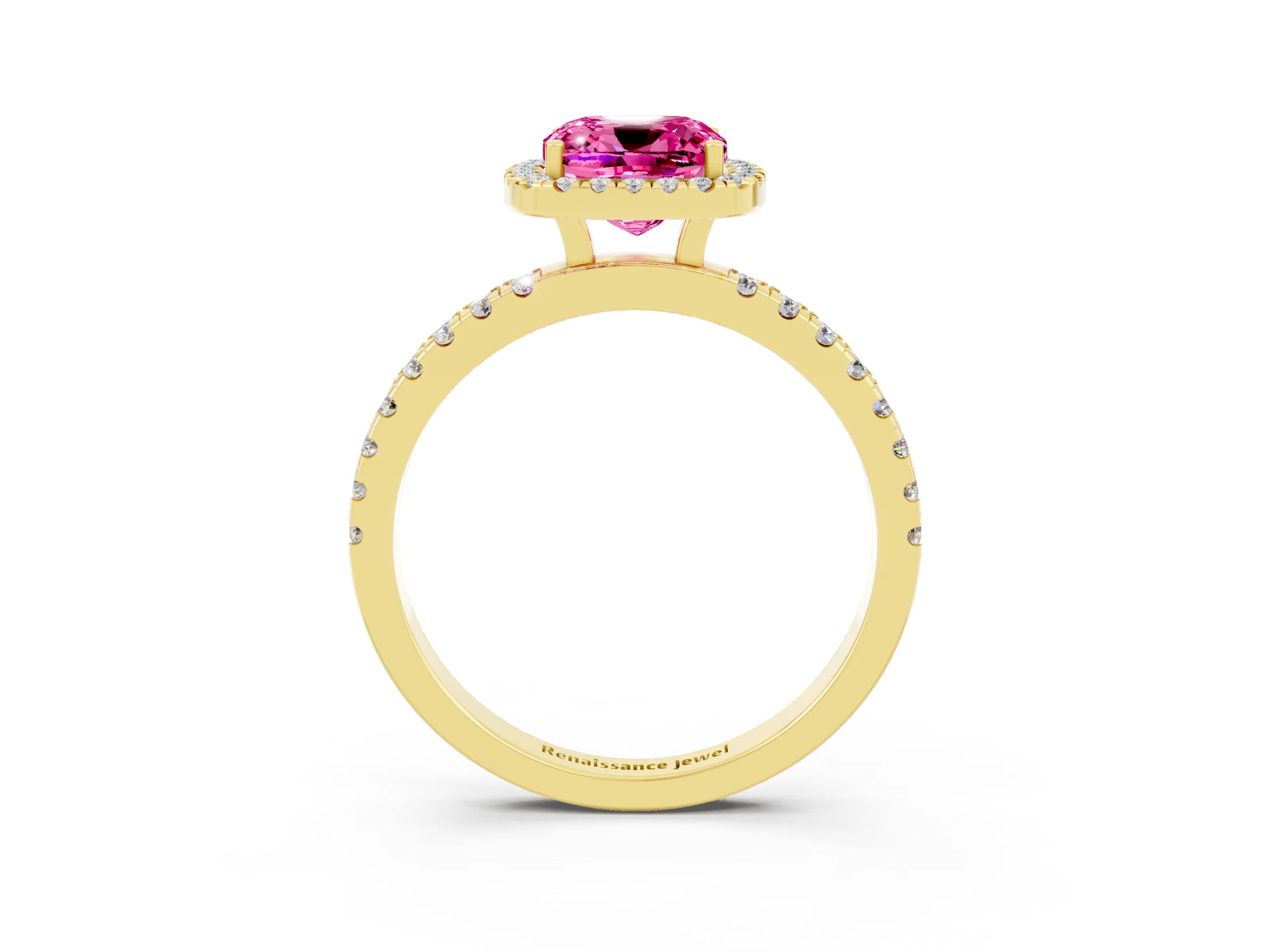 Yellow gold Cushion Cut Halo Diamond Pave Band with Prong Setting_3