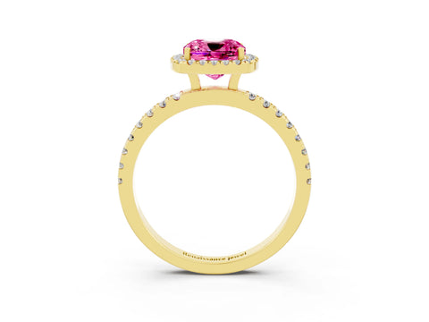 Yellow gold Cushion Cut Halo Diamond Pave Band with Prong Setting_3