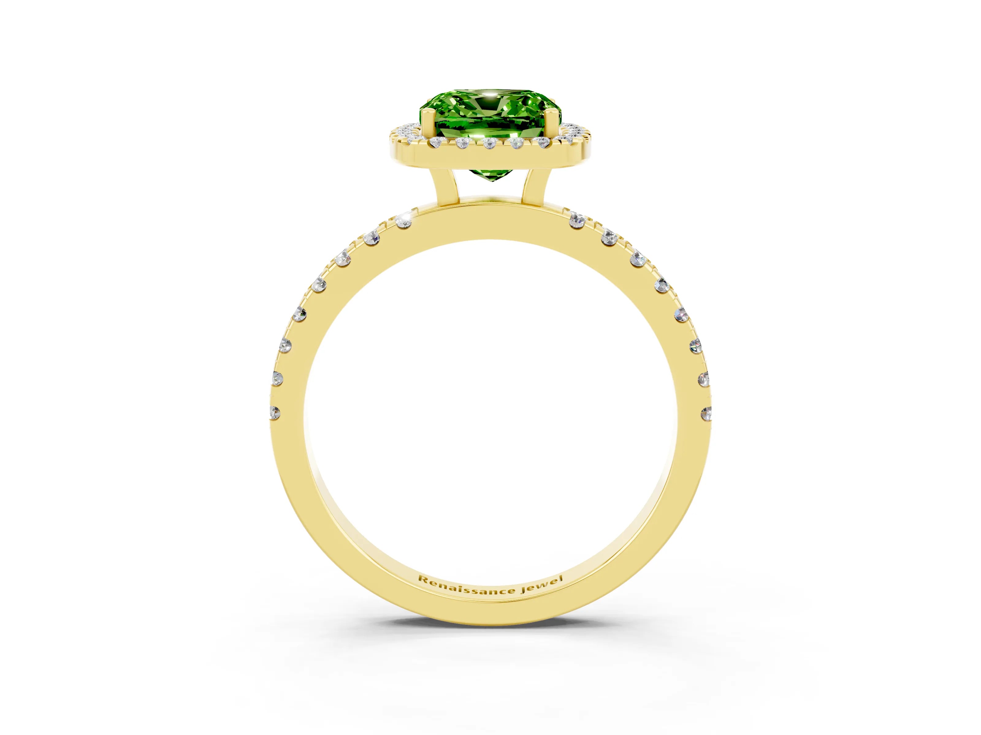 Yellow gold Cushion Cut Halo Diamond Pave Band with Prong Setting_3