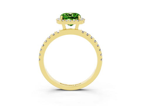 Yellow gold Cushion Cut Halo Diamond Pave Band with Prong Setting_3