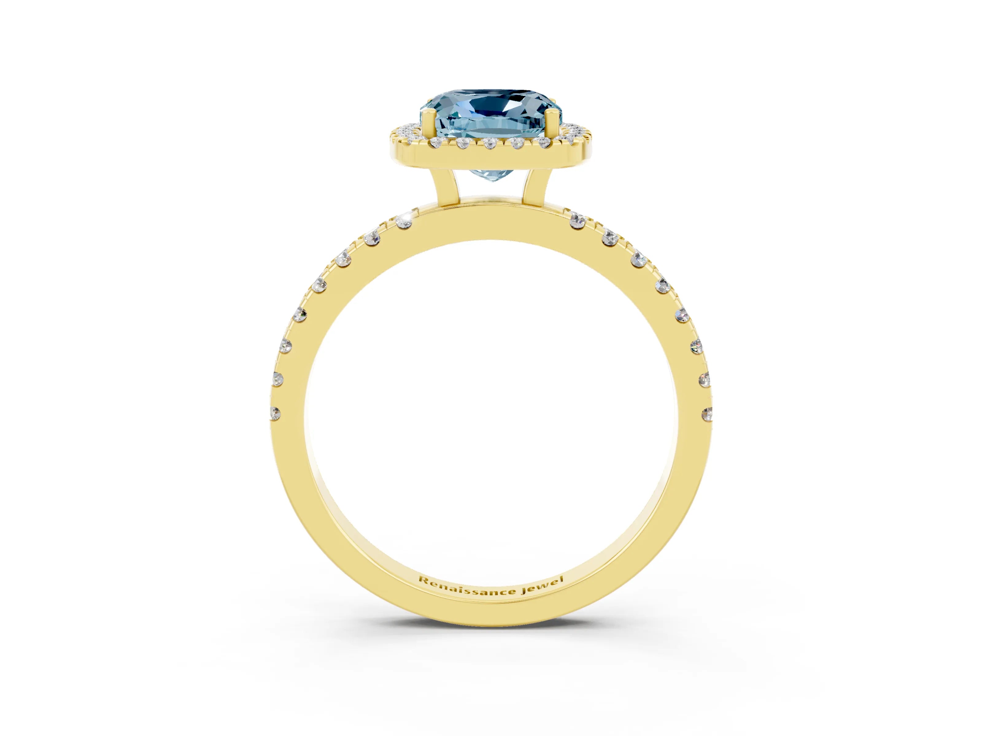 Yellow gold Cushion Cut Halo Diamond Pave Band with Prong Setting_3