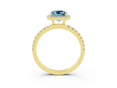 Yellow gold Cushion Cut Halo Diamond Pave Band with Prong Setting_3