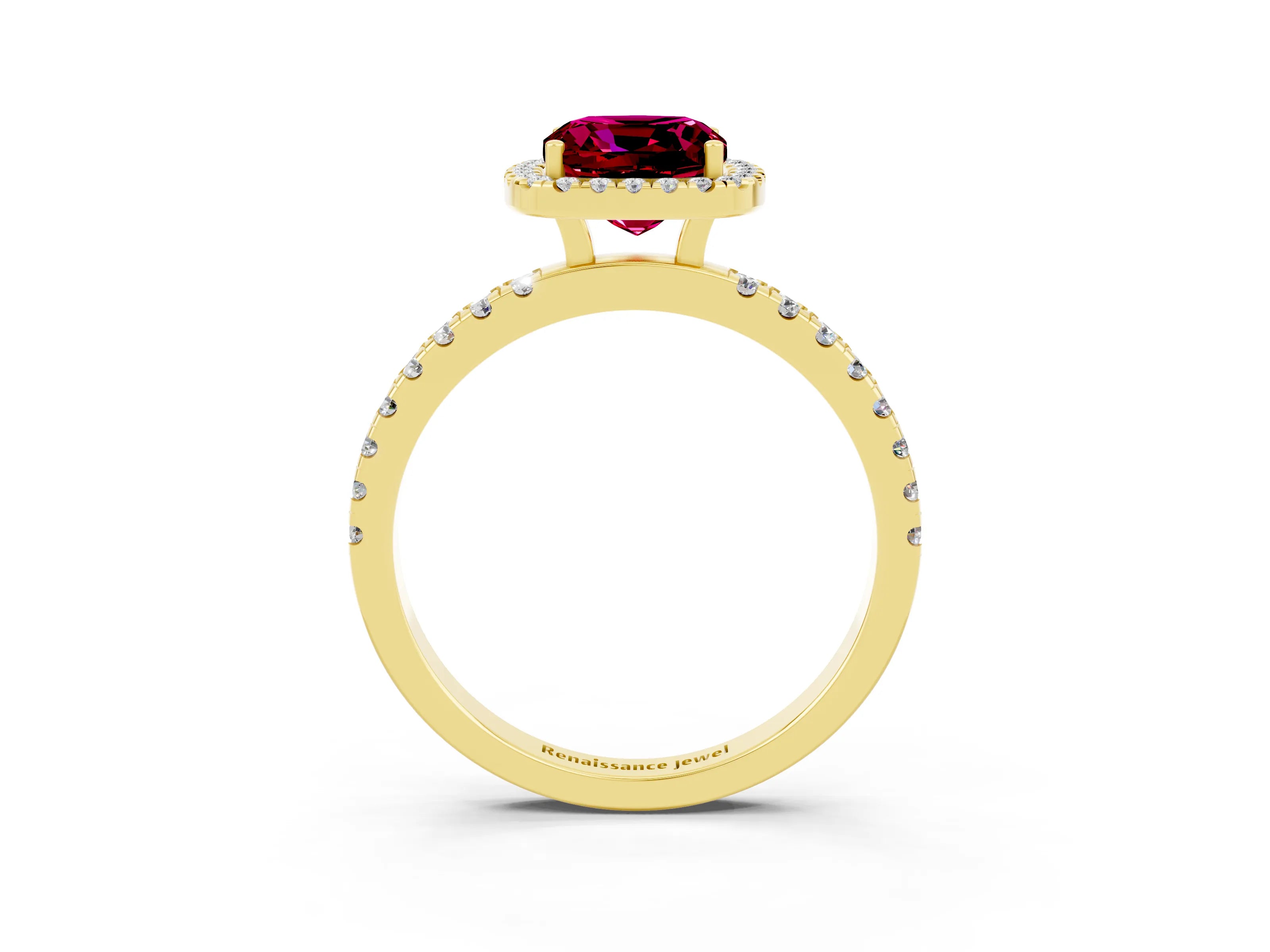 Yellow gold Cushion Cut Halo Diamond Pave Band with Prong Setting_3