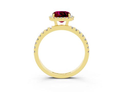 Yellow gold Cushion Cut Halo Diamond Pave Band with Prong Setting_3