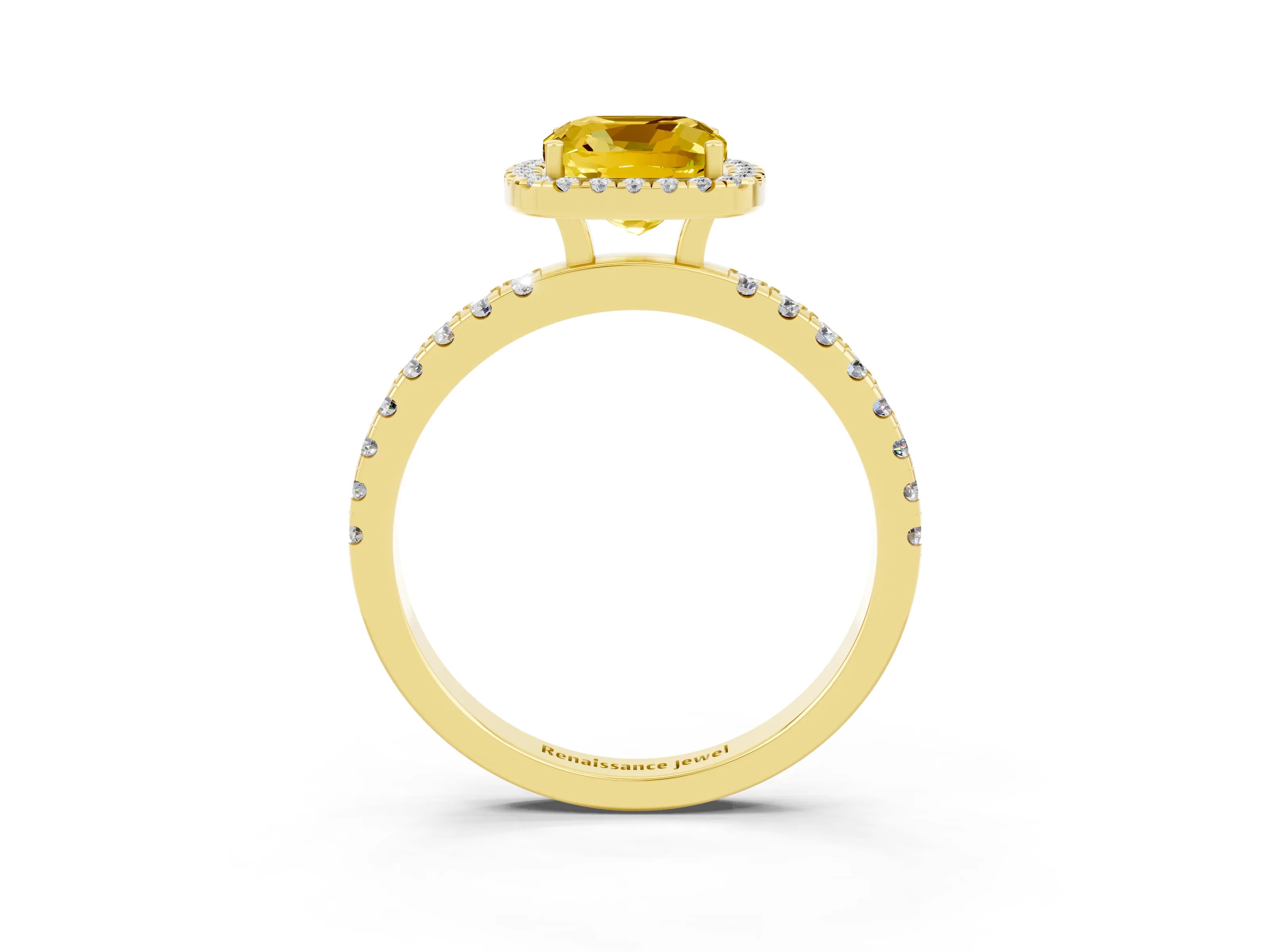 Yellow gold Cushion Cut Halo Diamond Pave Band with Prong Setting_3