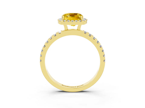 Yellow gold Cushion Cut Halo Diamond Pave Band with Prong Setting_3