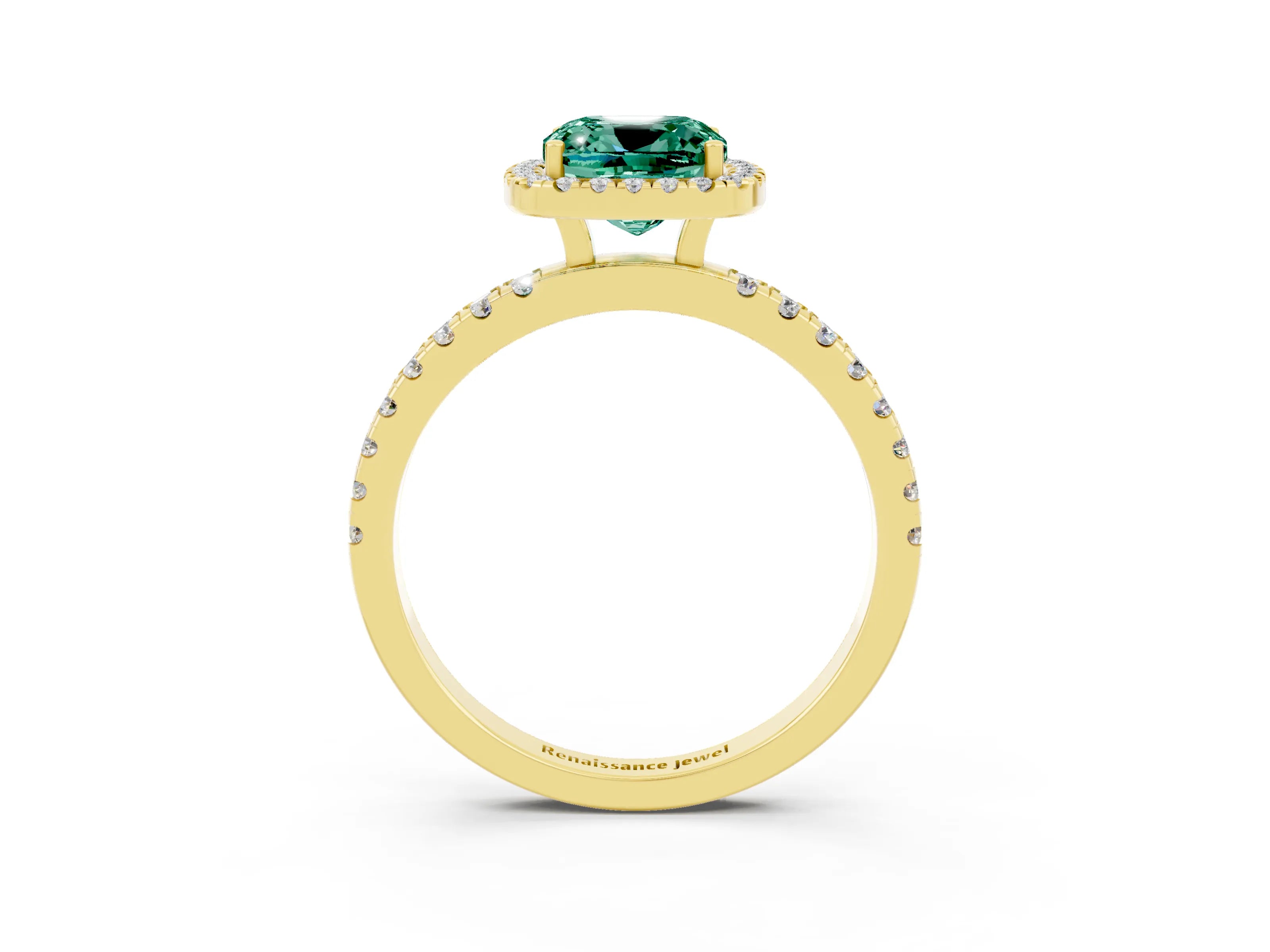 Yellow gold Cushion Cut Halo Diamond Pave Band with Prong Setting_3