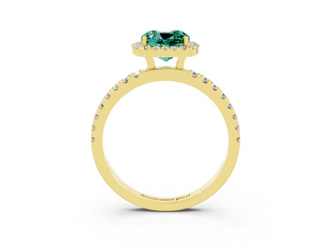 Yellow gold Cushion Cut Halo Diamond Pave Band with Prong Setting_3