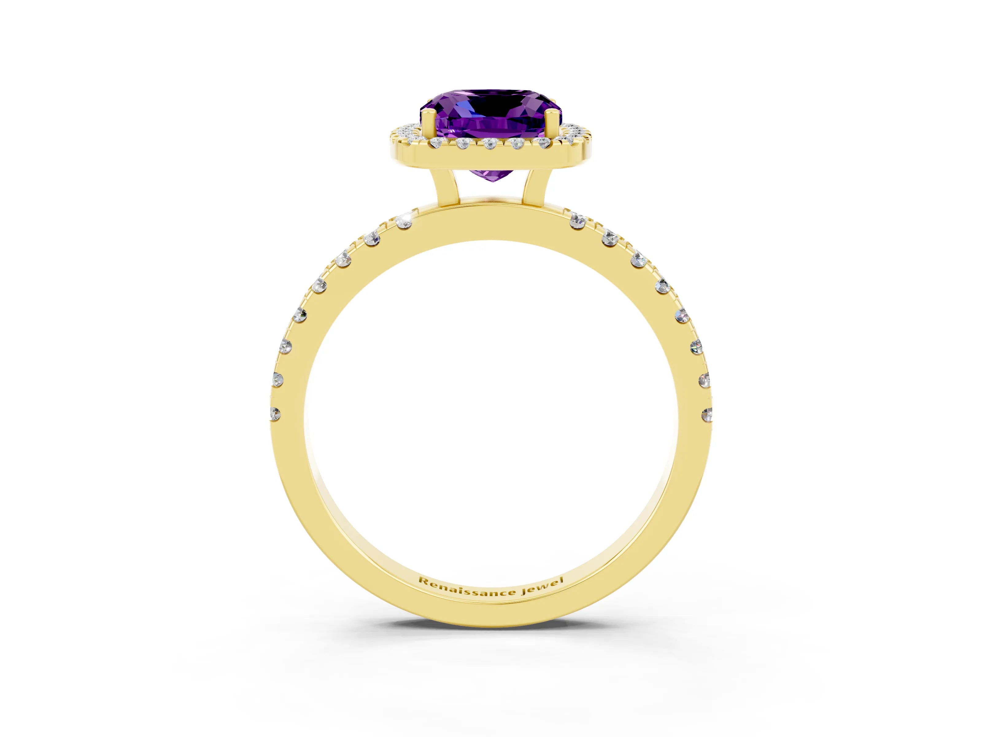 Yellow gold Cushion Cut Halo Diamond Pave Band with Prong Setting_3