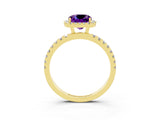 Yellow gold Cushion Cut Halo Diamond Pave Band with Prong Setting_3