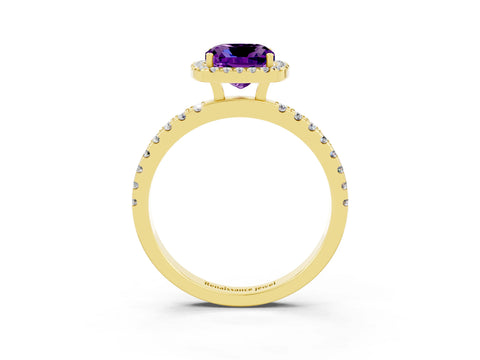 Yellow gold Cushion Cut Halo Diamond Pave Band with Prong Setting_3