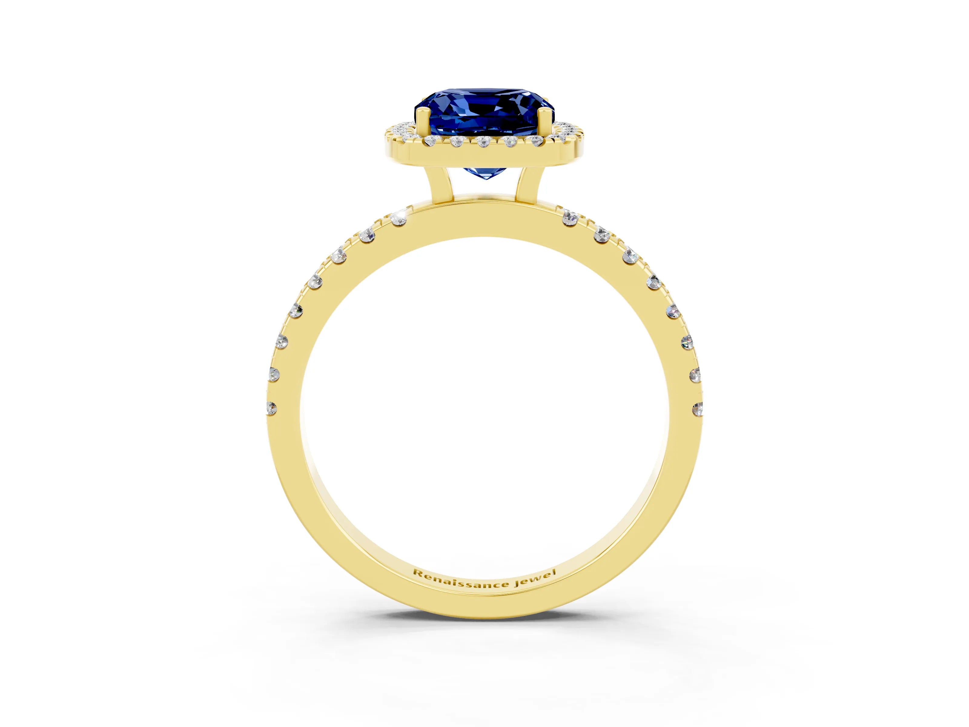 Yellow gold Cushion Cut Halo Diamond Pave Band with Prong Setting_3