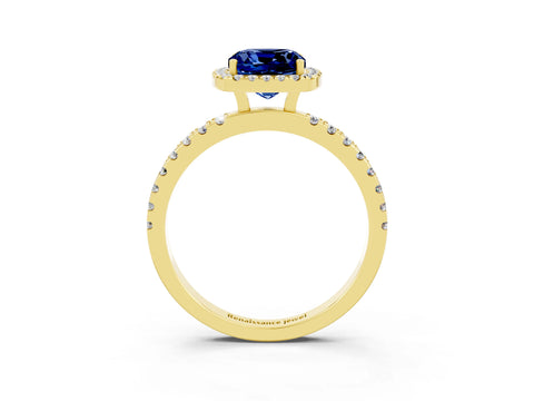 Yellow gold Cushion Cut Halo Diamond Pave Band with Prong Setting_3