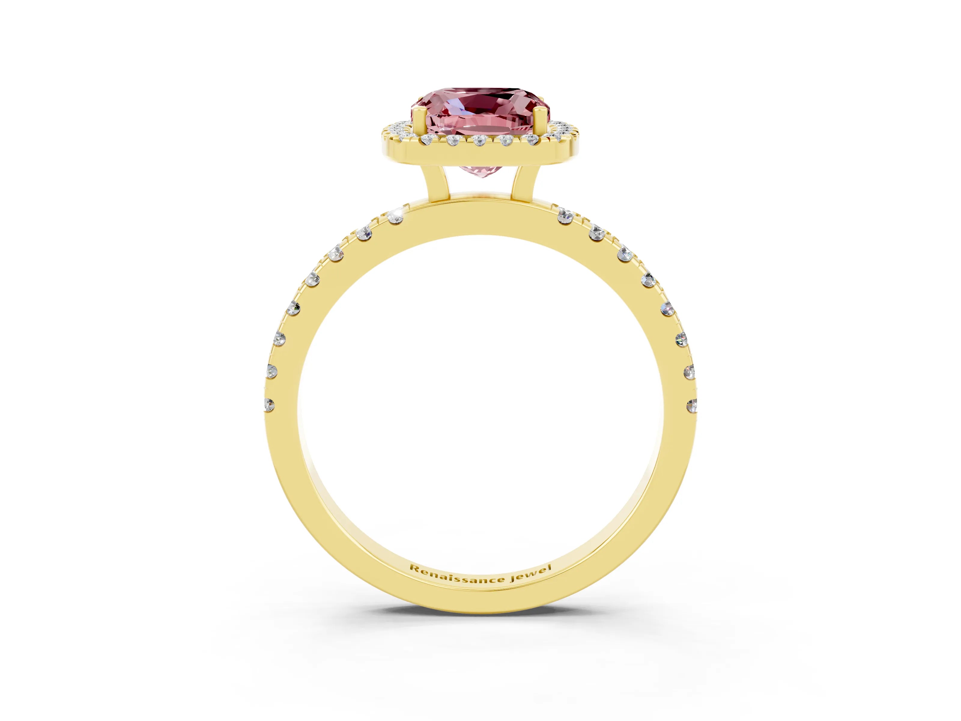 Yellow gold Cushion Cut Halo Diamond Pave Band with Prong Setting_3