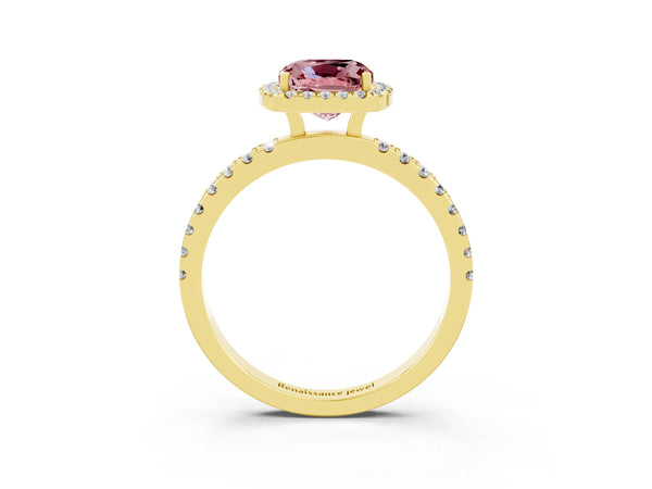 Yellow gold Cushion Cut Halo Diamond Pave Band with Prong Setting