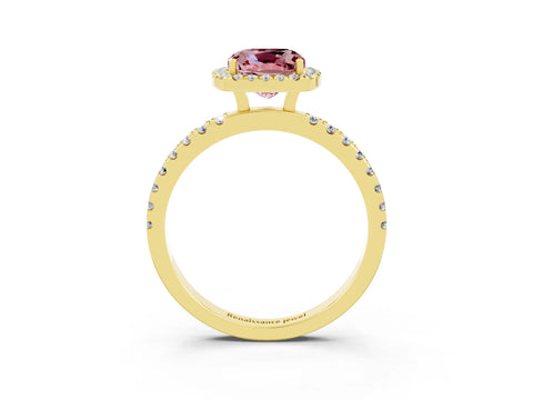 Yellow gold Cushion Cut Halo Diamond Pave Band with Prong Setting_3