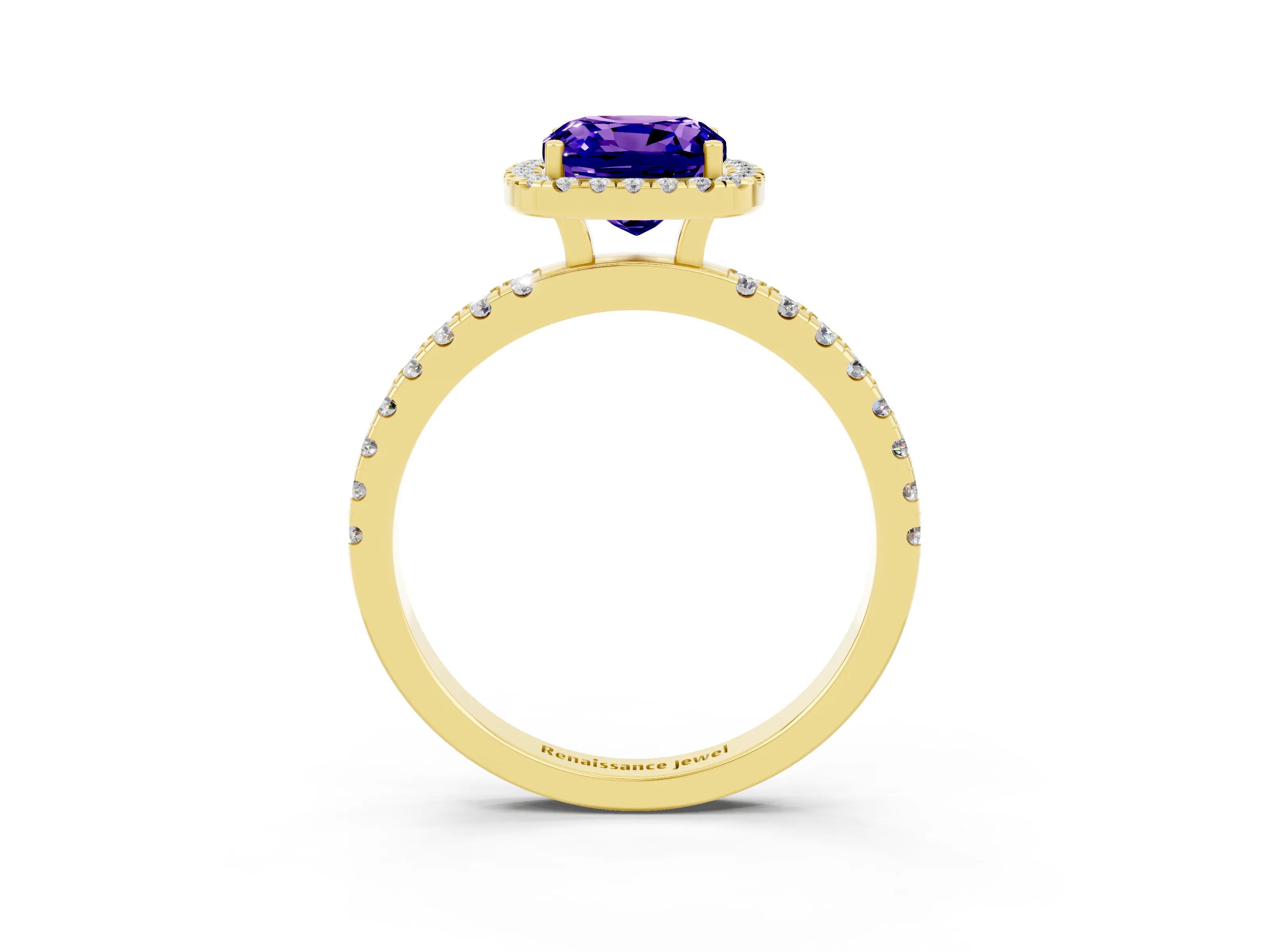Yellow gold Cushion Cut Halo Diamond Pave Band with Prong Setting_3