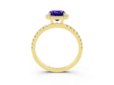 Yellow gold Cushion Cut Halo Diamond Pave Band with Prong Setting_3