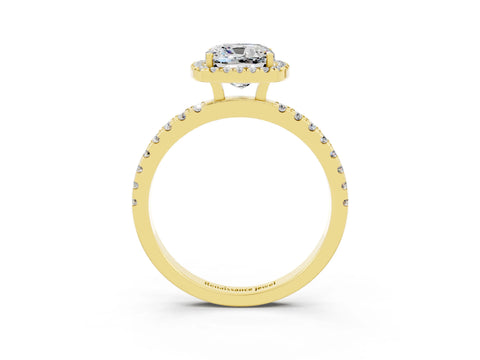 Yellow gold Cushion Cut Halo Diamond Pave Band with Prong Setting_3