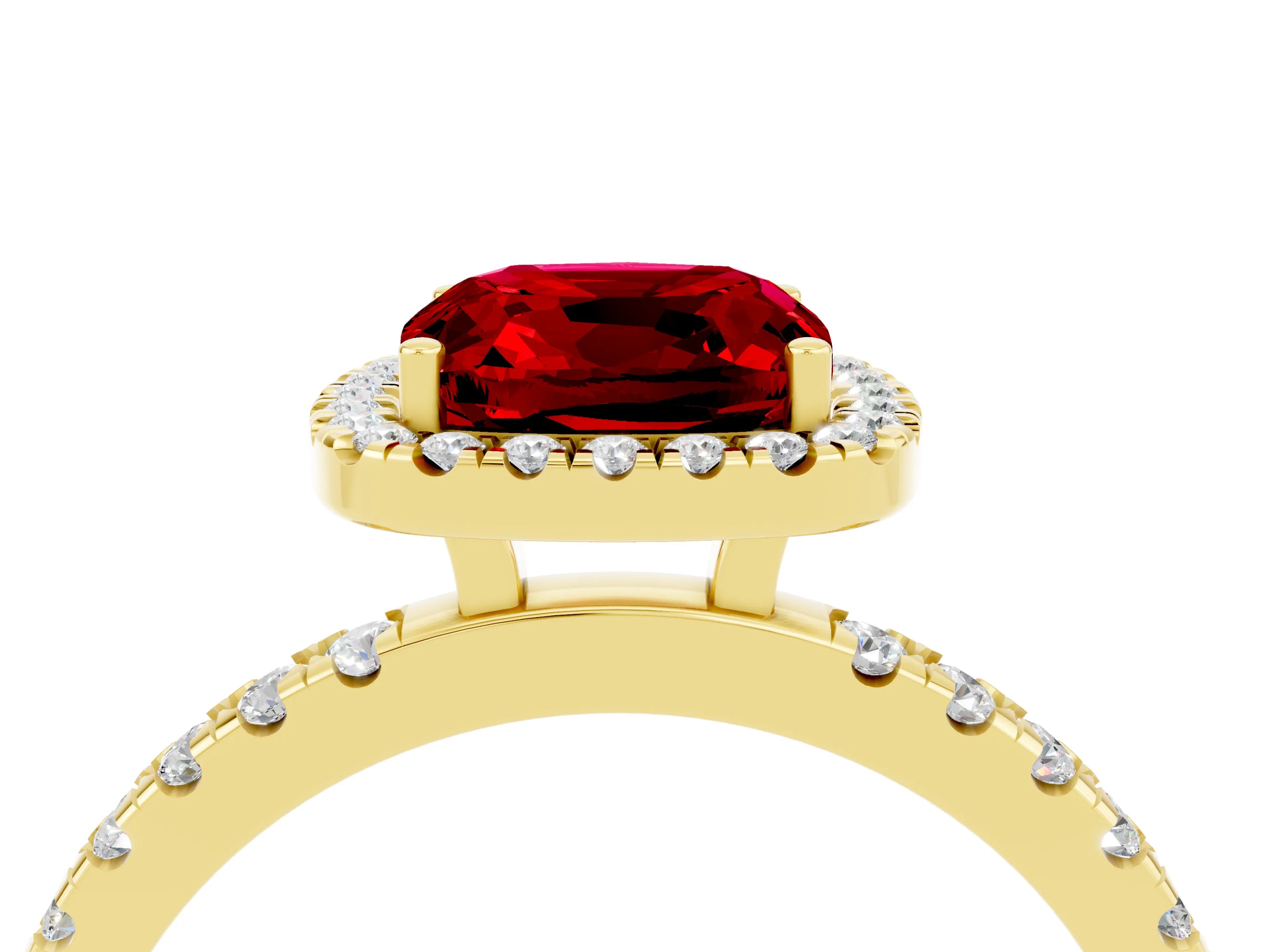 Yellow gold Cushion Cut Halo Diamond Pave Band with Prong Setting_4