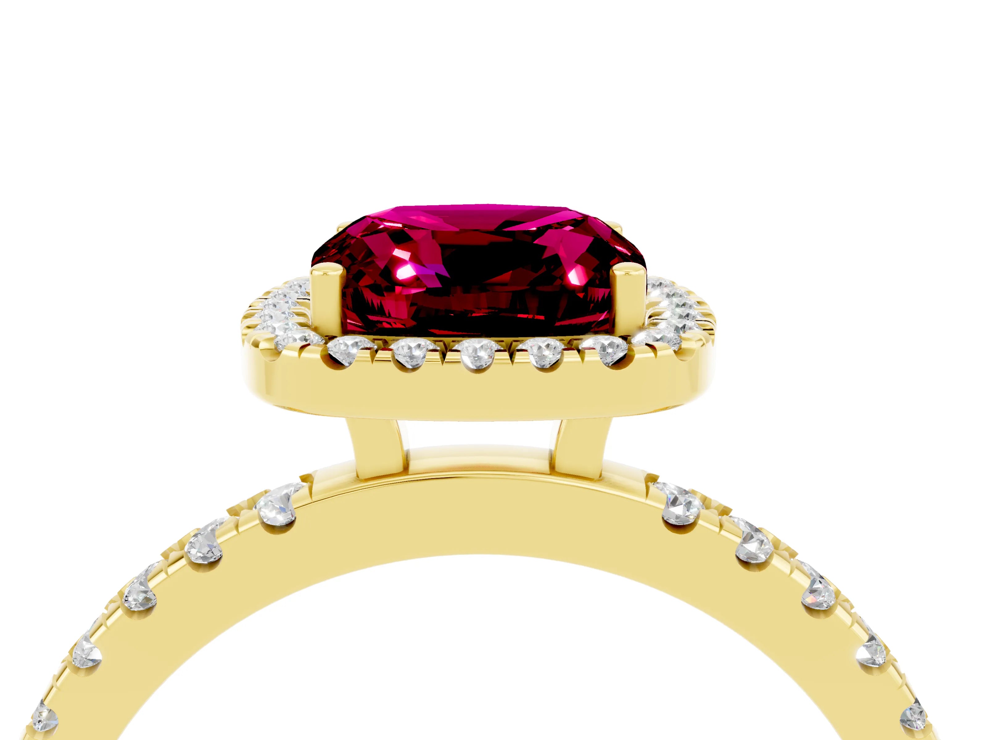 Yellow gold Cushion Cut Halo Diamond Pave Band with Prong Setting_4